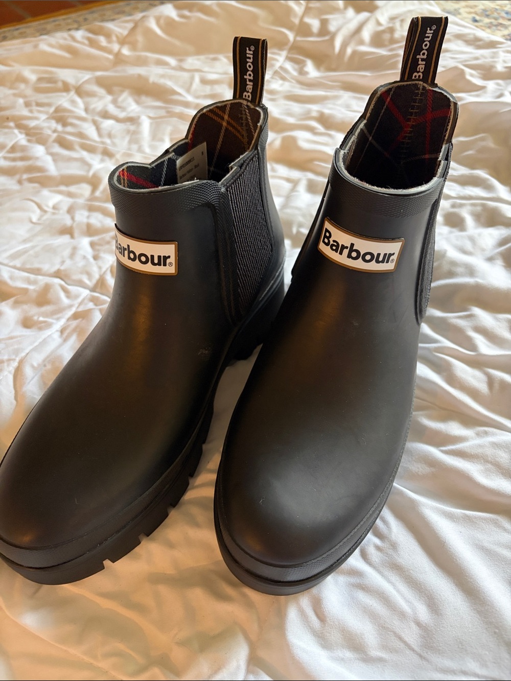 Barbour Halton Waterproof Rain Boots with Tartan Lining